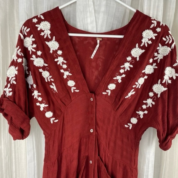 Free People Love to Love You red midi dress with embroidery size XS - Picture 6 of 8